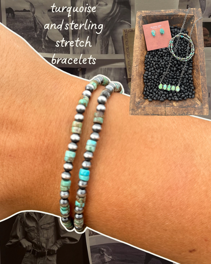 Turquoise + sterling stretch bracelet